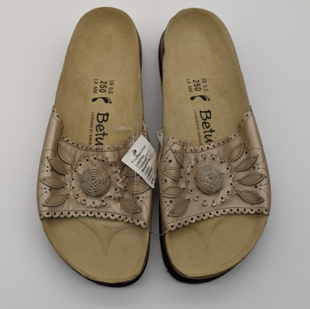 Betula Birkenstock Metallic Blush Floral Slides